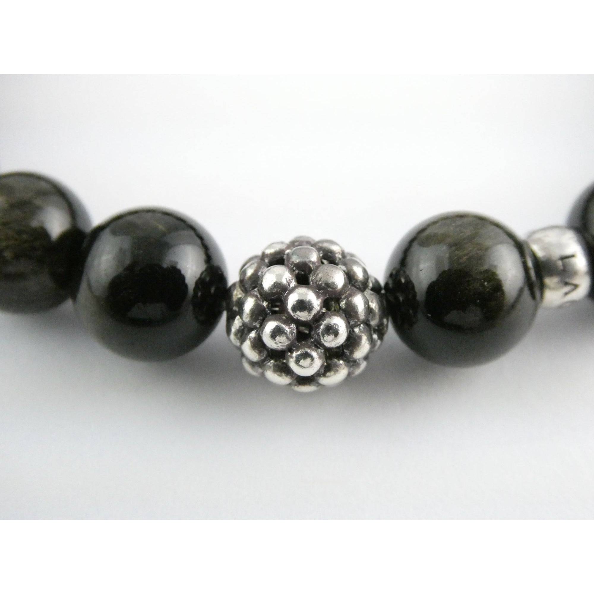 Lagos Golden Obsidian Sterling Silver Station Stretch Bead Bracelet 7 Inches 24g