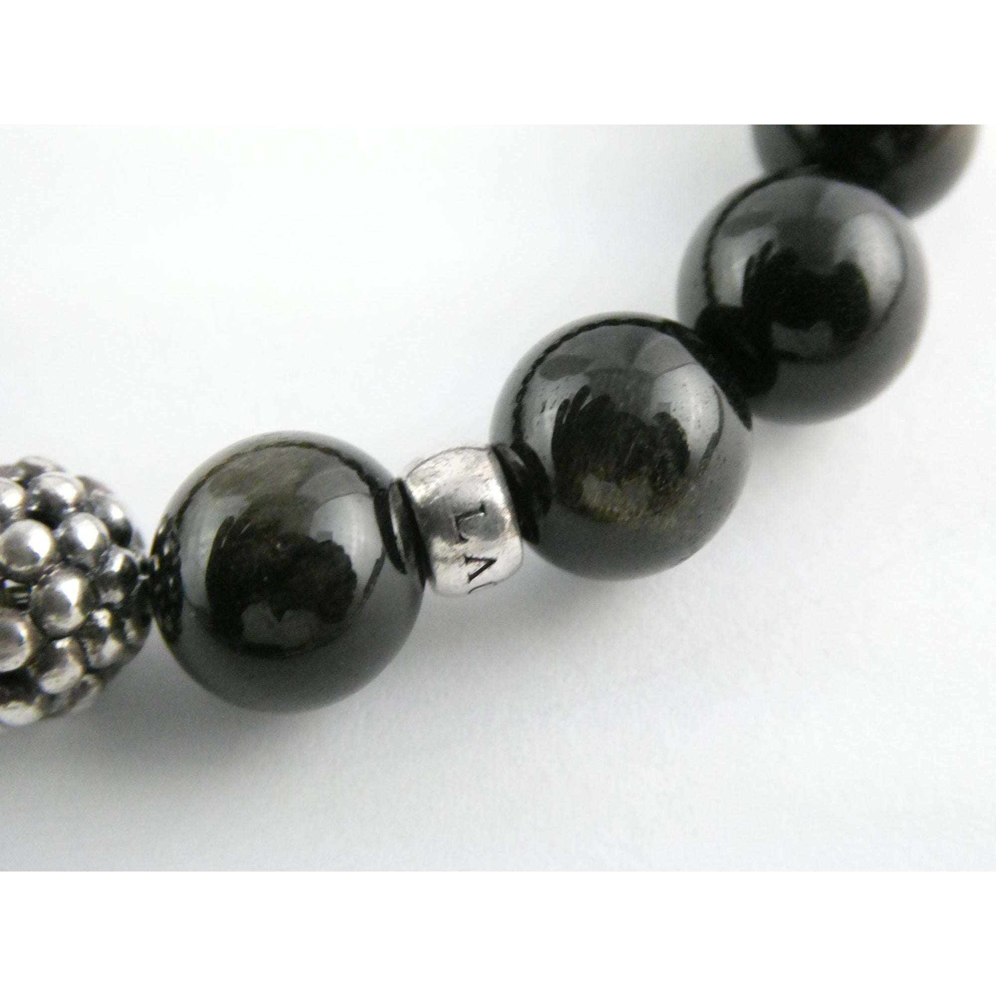 Lagos Golden Obsidian Sterling Silver Station Stretch Bead Bracelet 7 Inches 24g