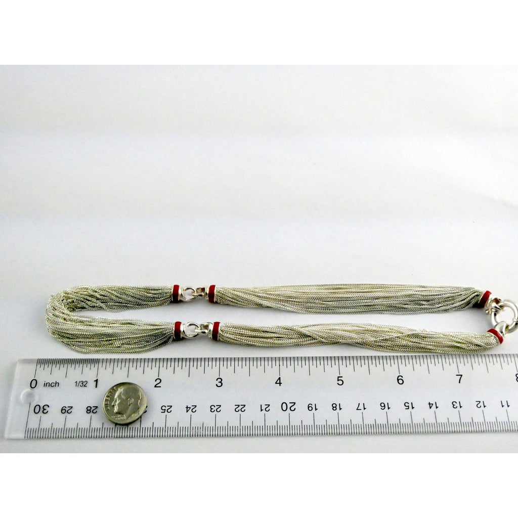 Tiffany & Co Sterling Silver Red Enamel Multi Strand Chain Necklace 17 Inch 925