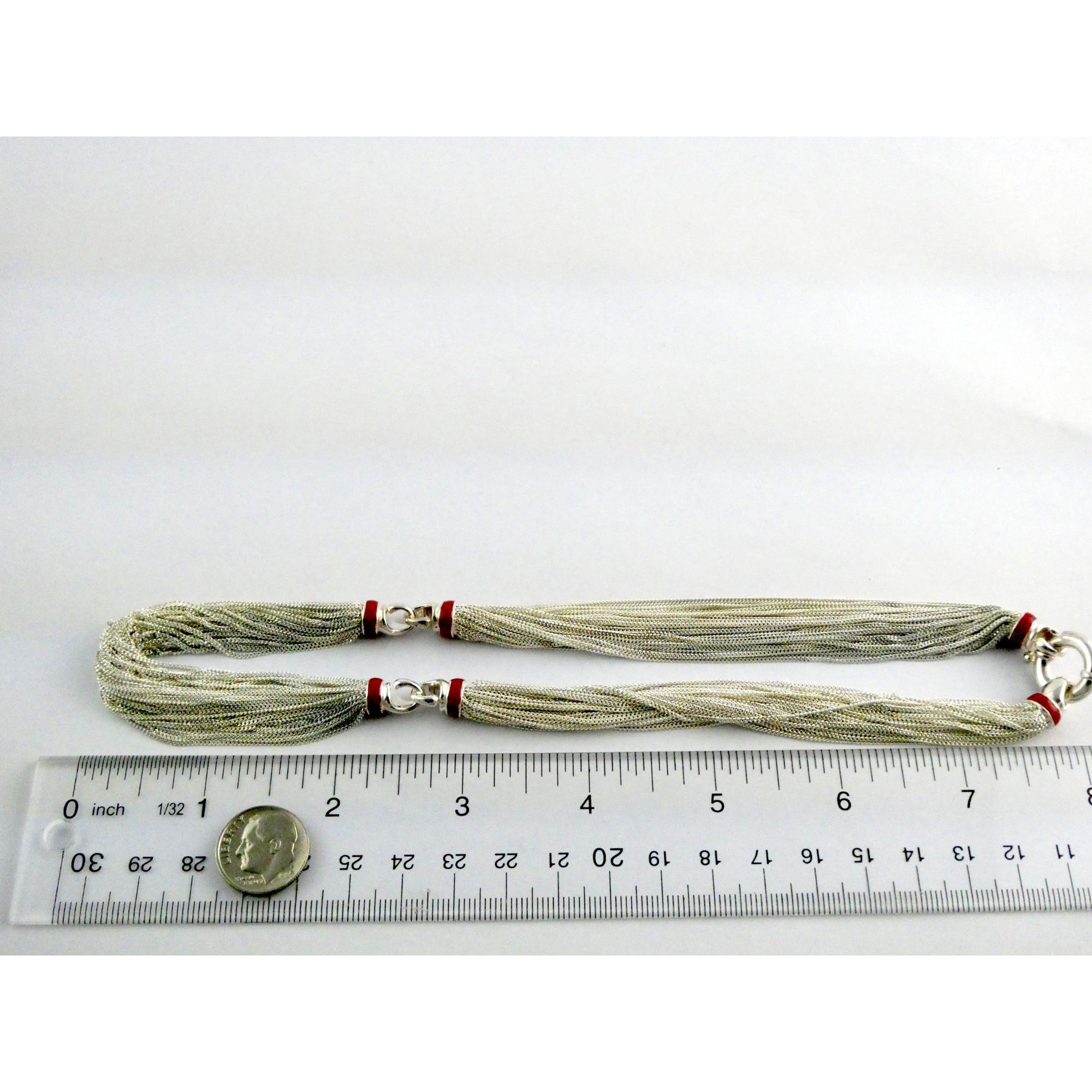 Tiffany & Co Sterling Silver Red Enamel Multi Strand Chain Necklace 17 Inch 925