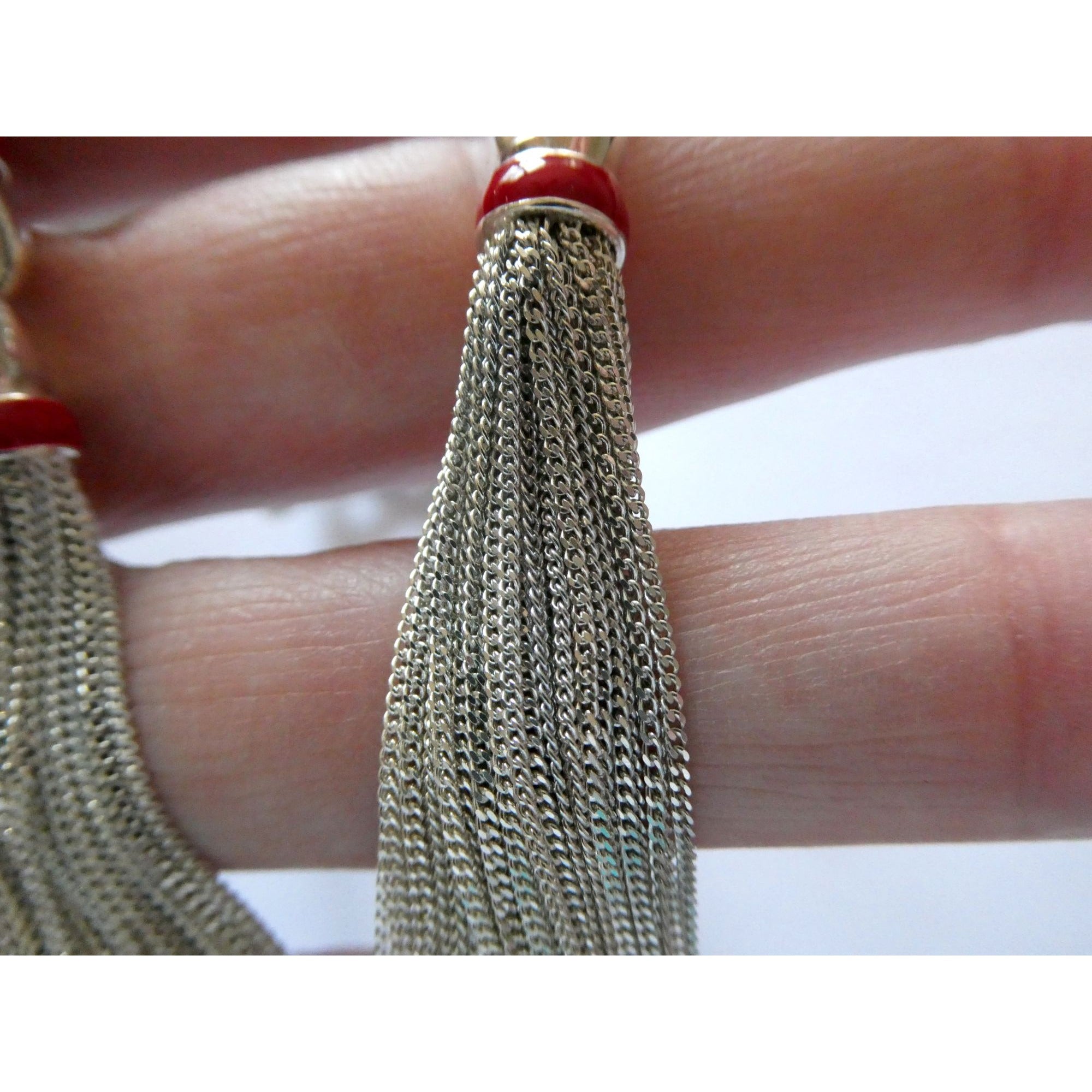 Tiffany & Co Sterling Silver Red Enamel Multi Strand Chain Necklace 17 Inch 925