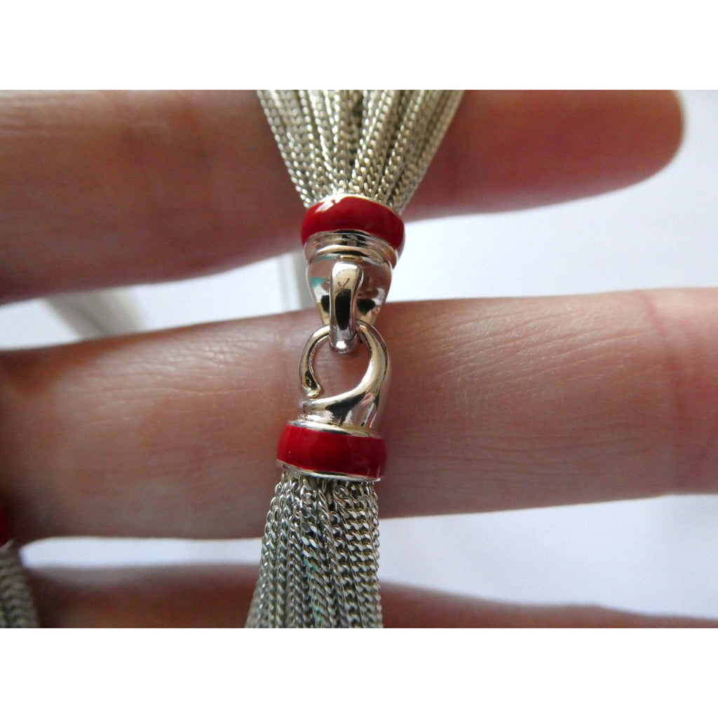 Tiffany & Co Sterling Silver Red Enamel Multi Strand Chain Necklace 17 Inch 925
