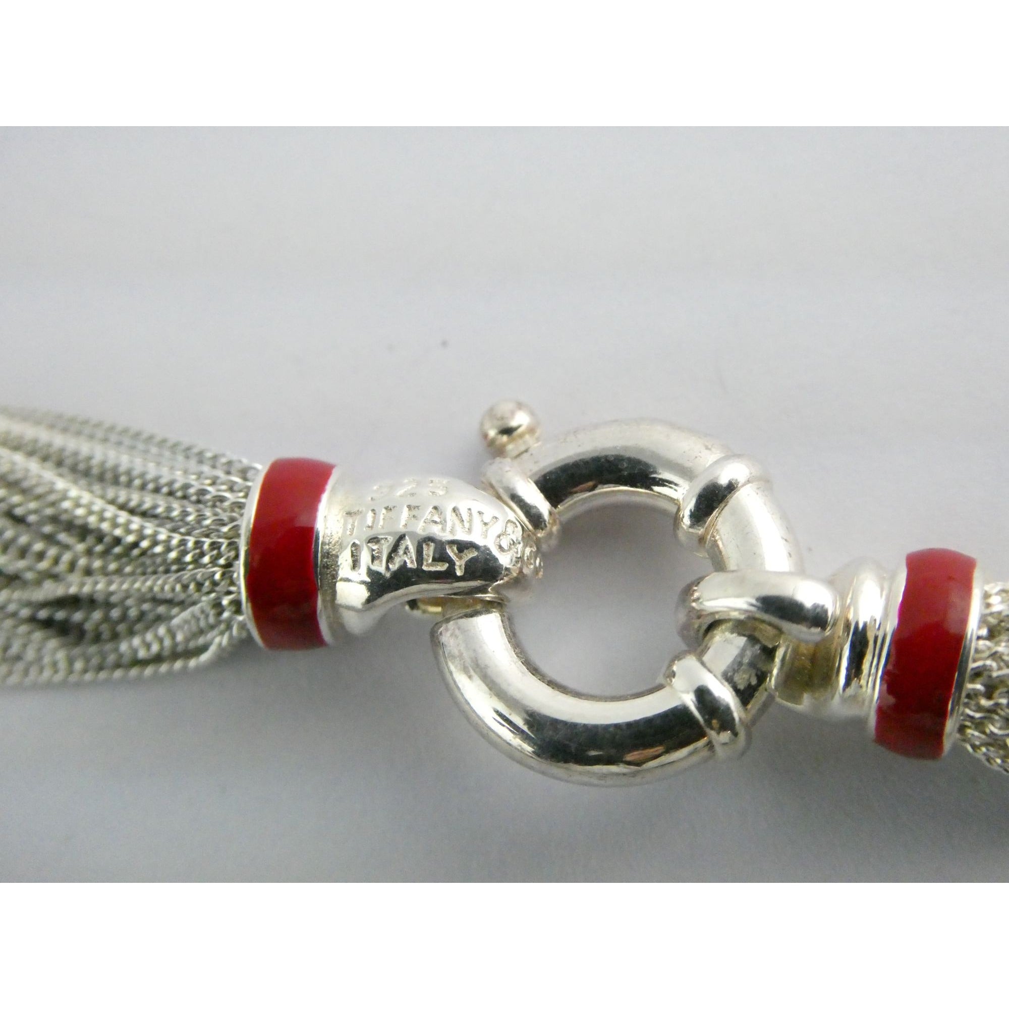 Tiffany & Co Sterling Silver Red Enamel Multi Strand Chain Necklace 17 Inch 925