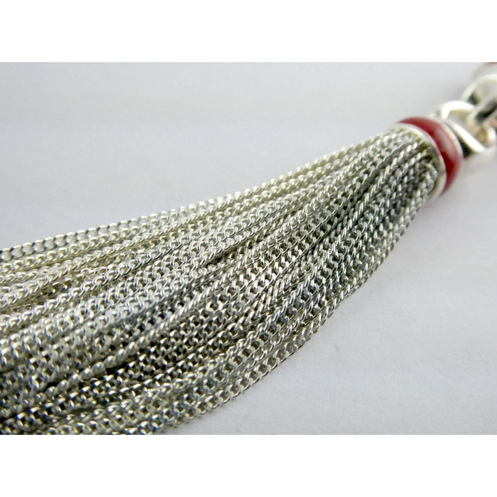 Tiffany & Co Sterling Silver Red Enamel Multi Strand Chain Necklace 17 Inch 925