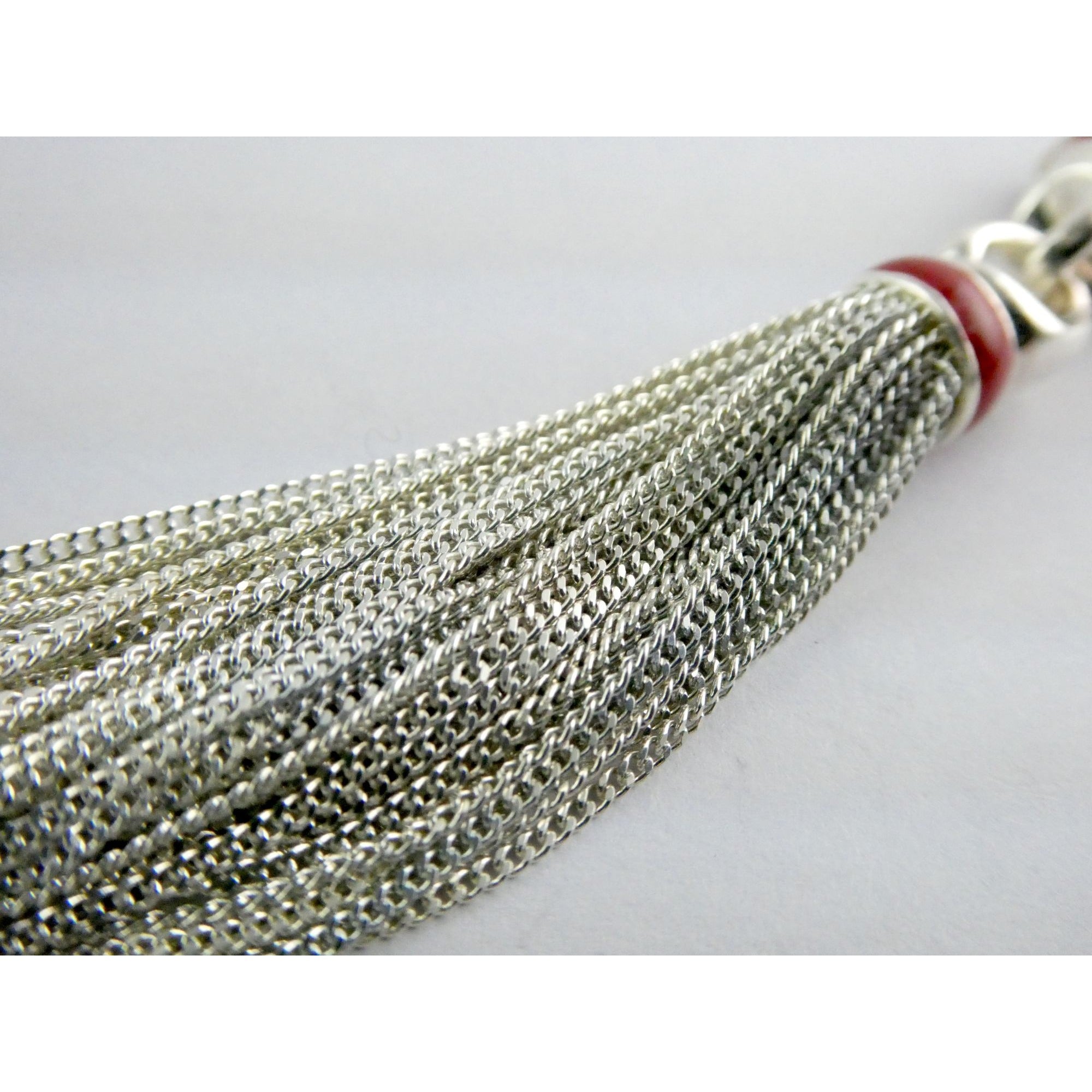 Tiffany & Co Sterling Silver Red Enamel Multi Strand Chain Necklace 17 Inch 925