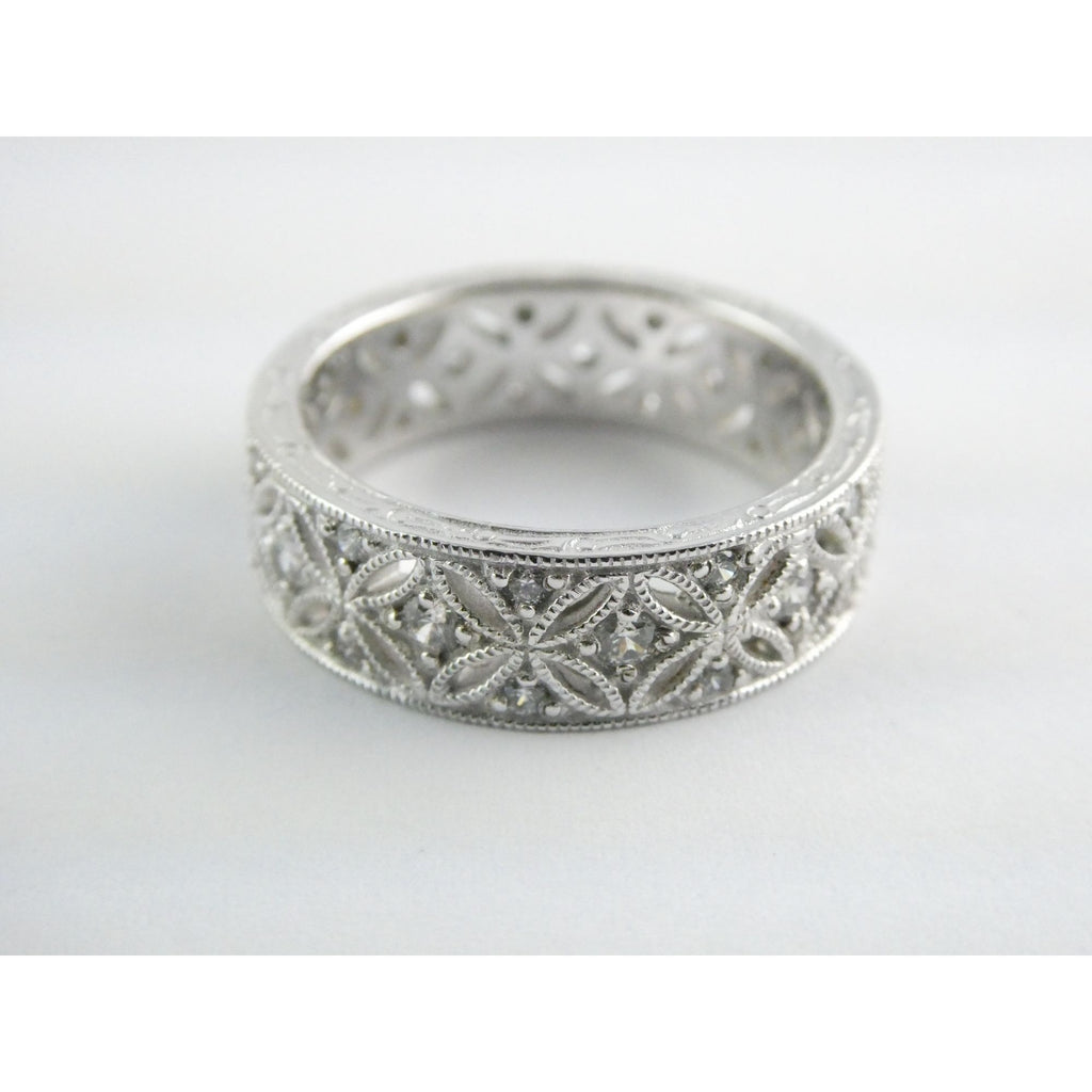 Tacori Sterling Silver 7mm Wide Eternity Floral Band Ring Size 9.75 Weighs 8.1g