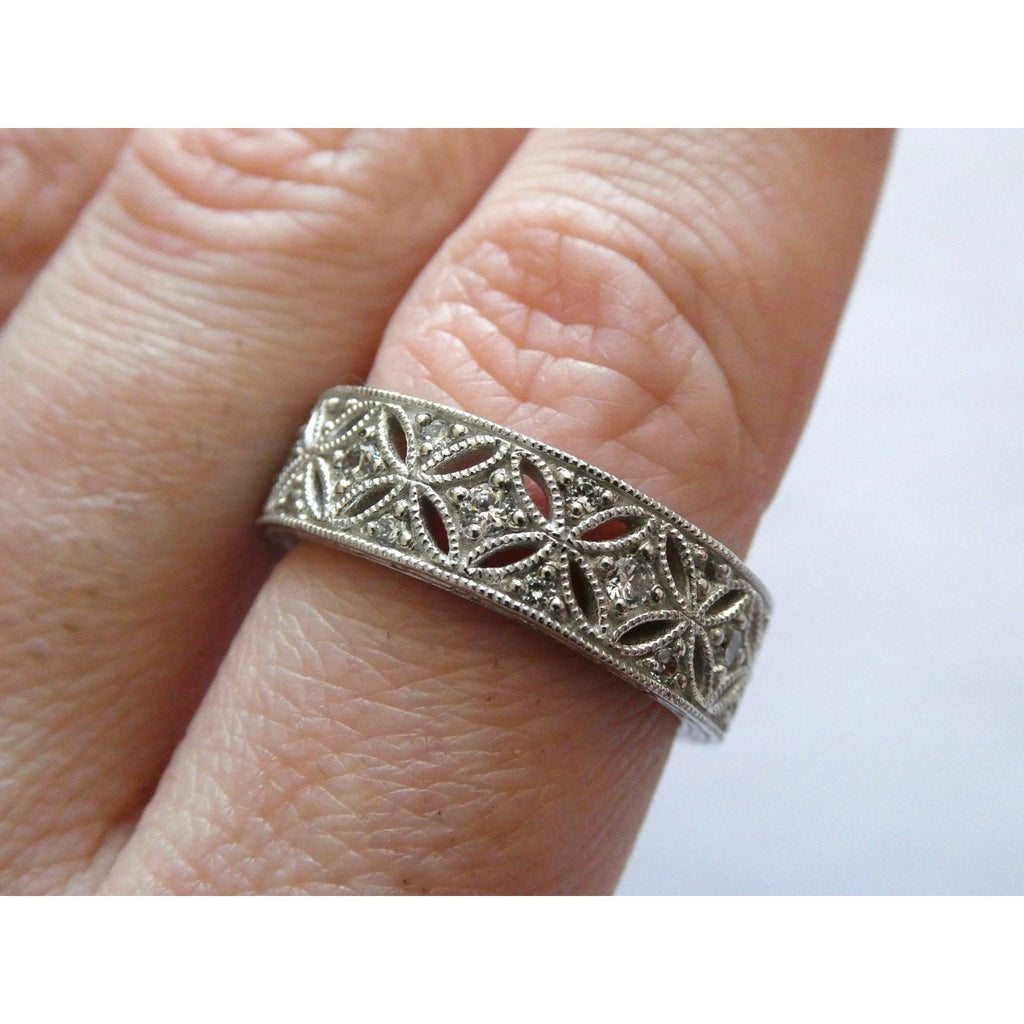 Tacori Sterling Silver 7mm Wide Eternity Floral Band Ring Size 9.75 Weighs 8.1g