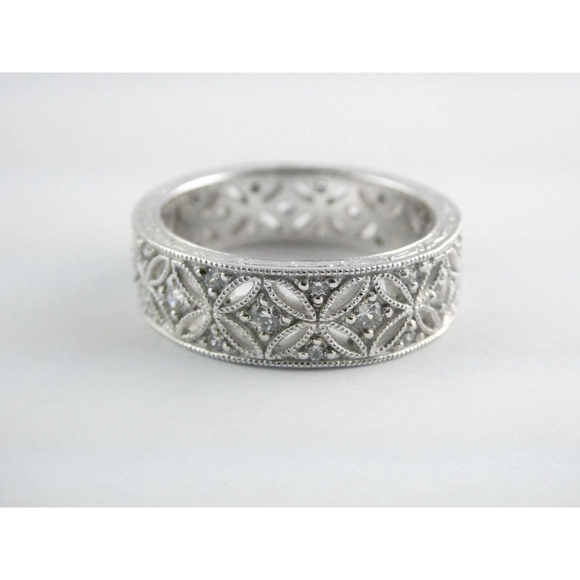 Tacori Sterling Silver 7mm Wide Eternity Floral Band Ring Size 9.75 Weighs 8.1g