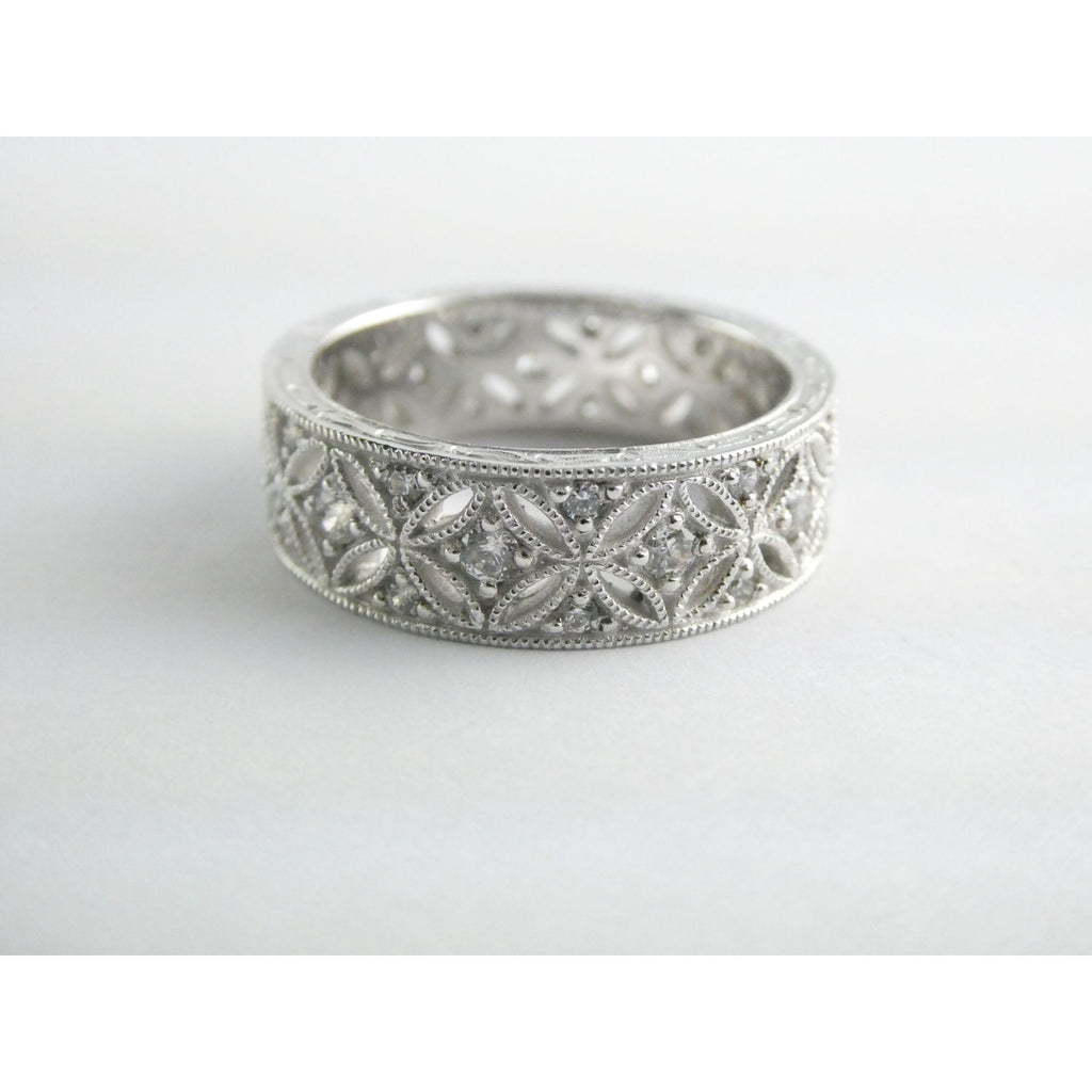 Tacori Sterling Silver 7mm Wide Eternity Floral Band Ring Size 9.75 Weighs 8.1g