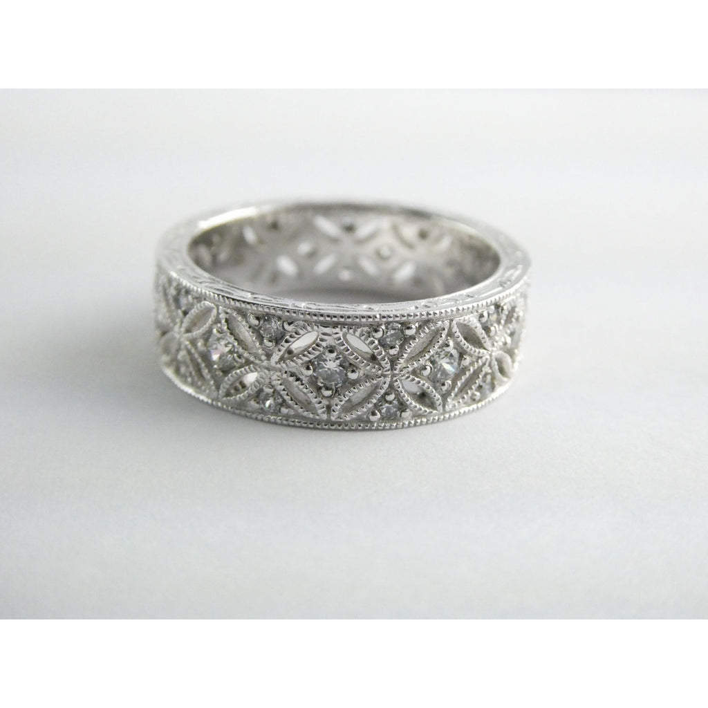 Tacori Sterling Silver 7mm Wide Eternity Floral Band Ring Size 9.75 Weighs 8.1g