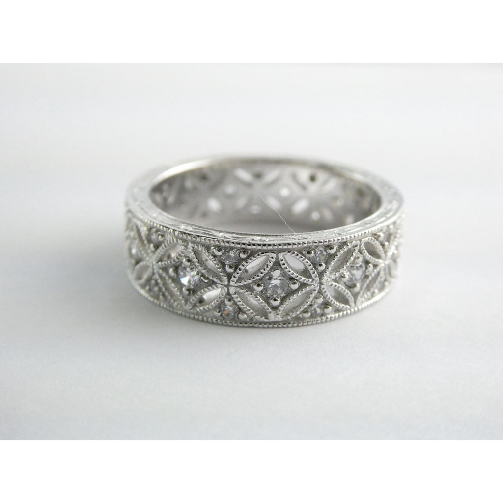 Tacori Sterling Silver 7mm Wide Eternity Floral Band Ring Size 9.75 Weighs 8.1g