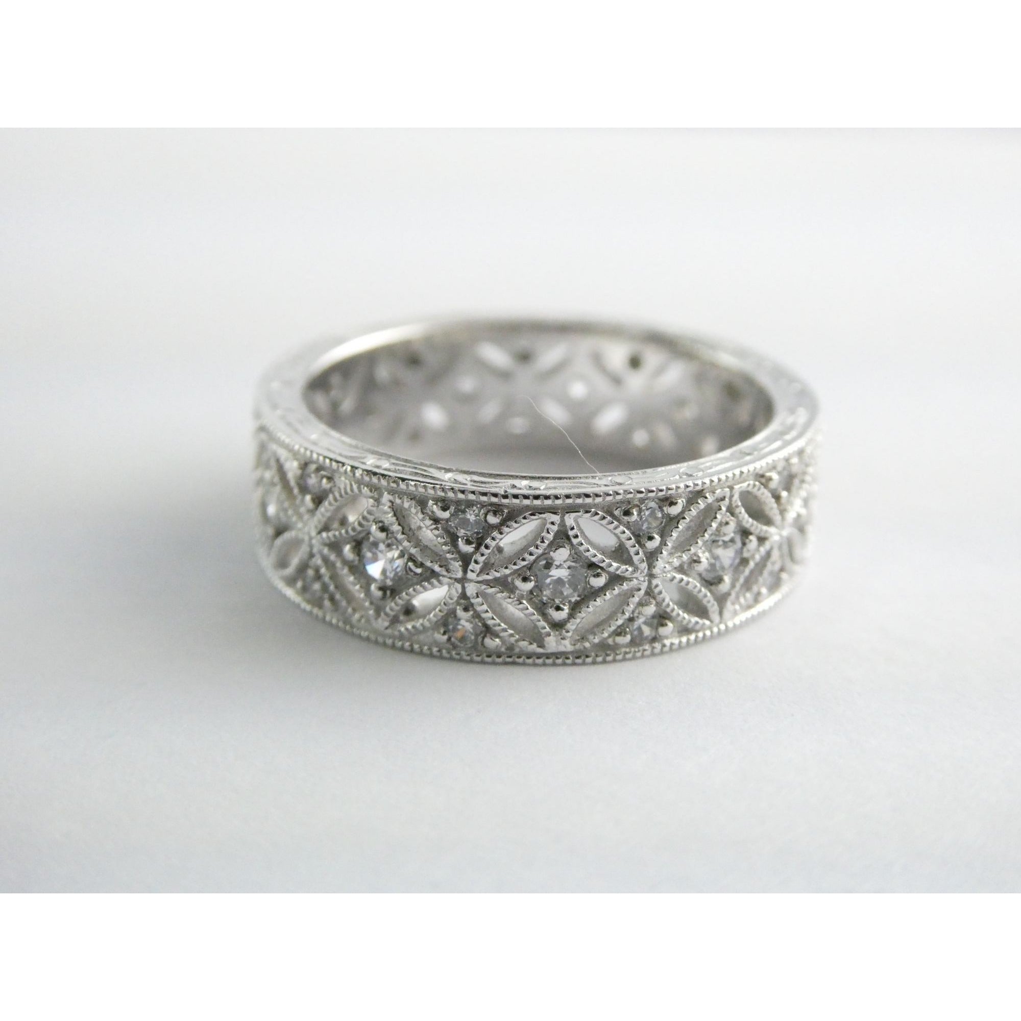Tacori Sterling Silver 7mm Wide Eternity Floral Band Ring Size 9.75 Weighs 8.1g