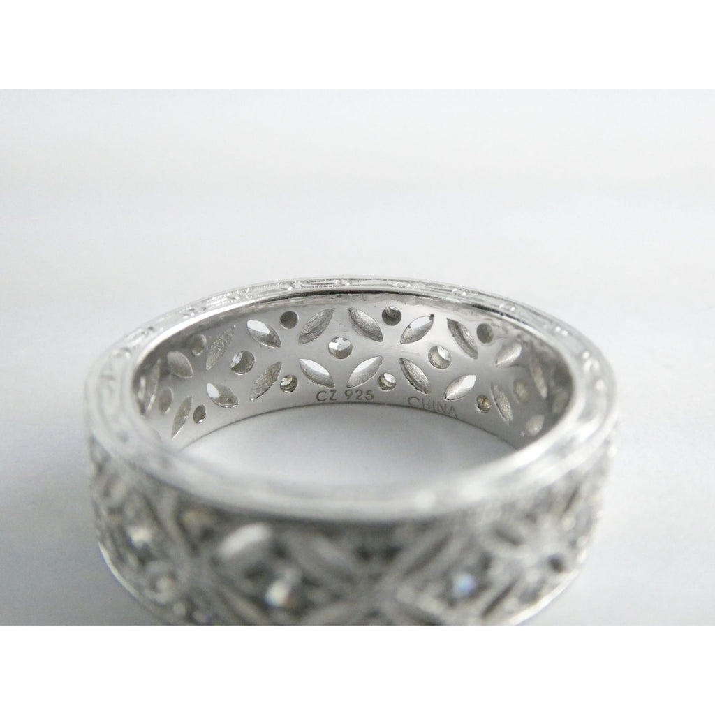 Tacori Sterling Silver 7mm Wide Eternity Floral Band Ring Size 9.75 Weighs 8.1g