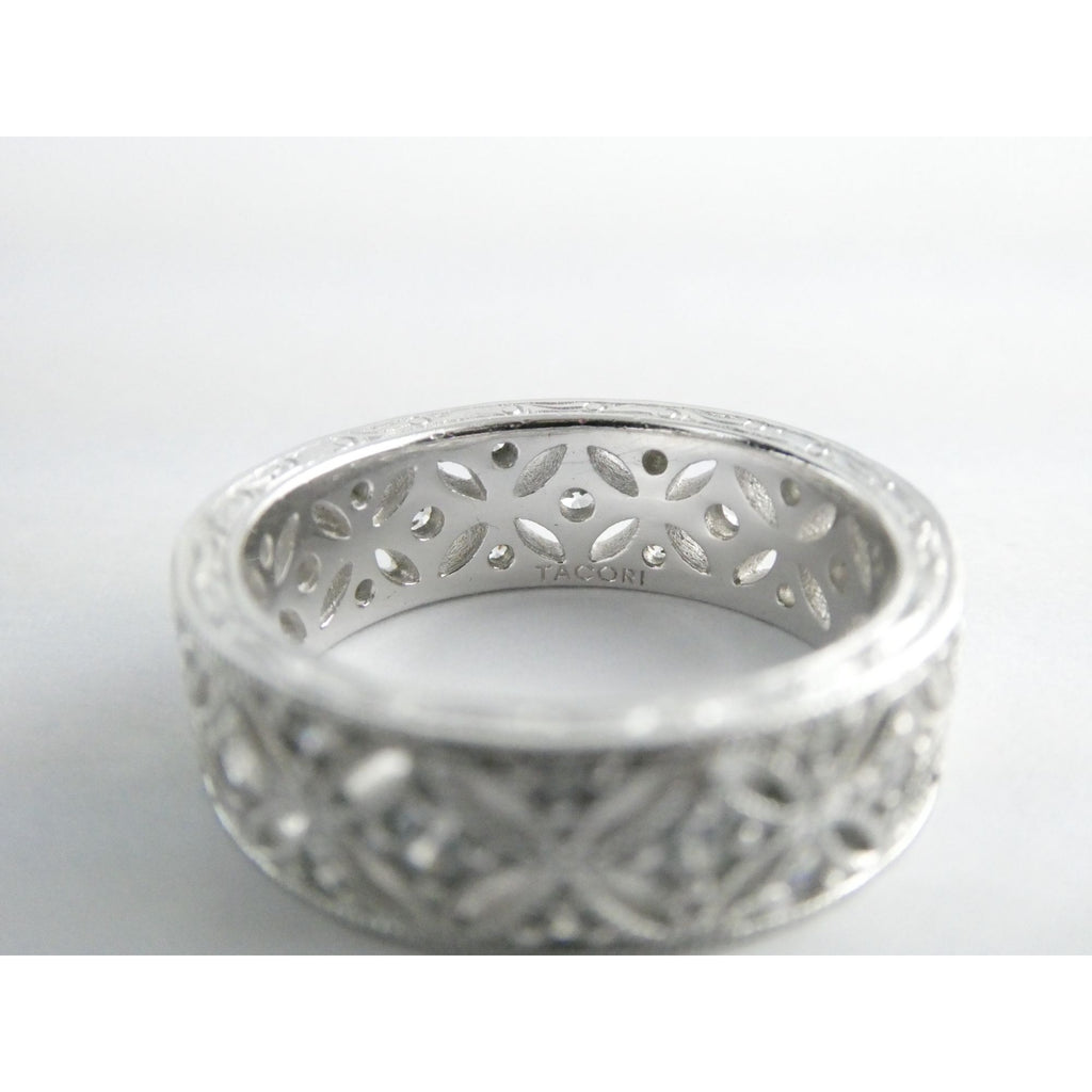 Tacori Sterling Silver 7mm Wide Eternity Floral Band Ring Size 9.75 Weighs 8.1g