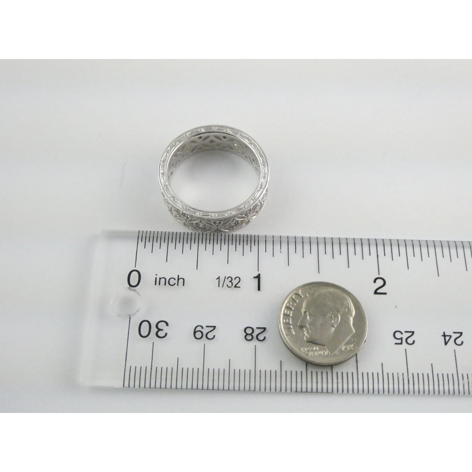 Tacori Sterling Silver 7mm Wide Eternity Floral Band Ring Size 9.75 Weighs 8.1g