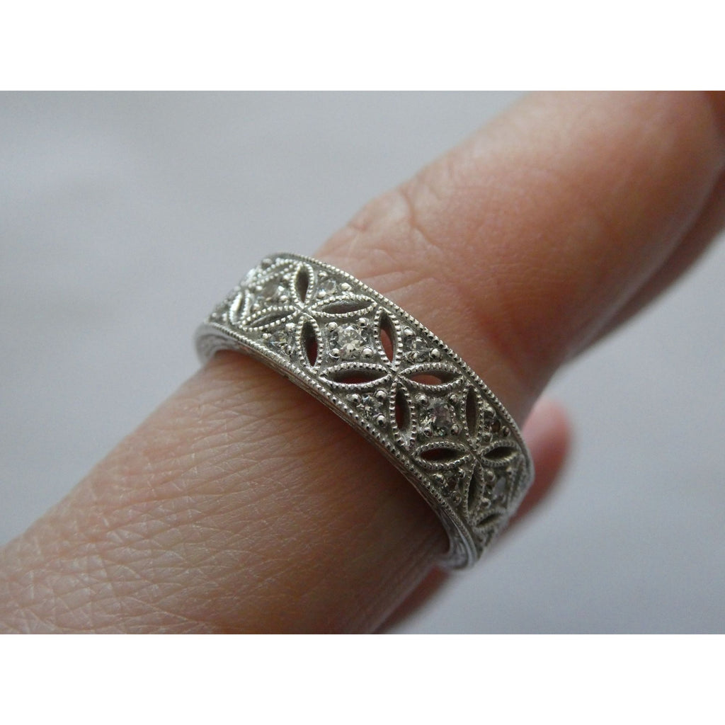 Tacori Sterling Silver 7mm Wide Eternity Floral Band Ring Size 9.75 Weighs 8.1g