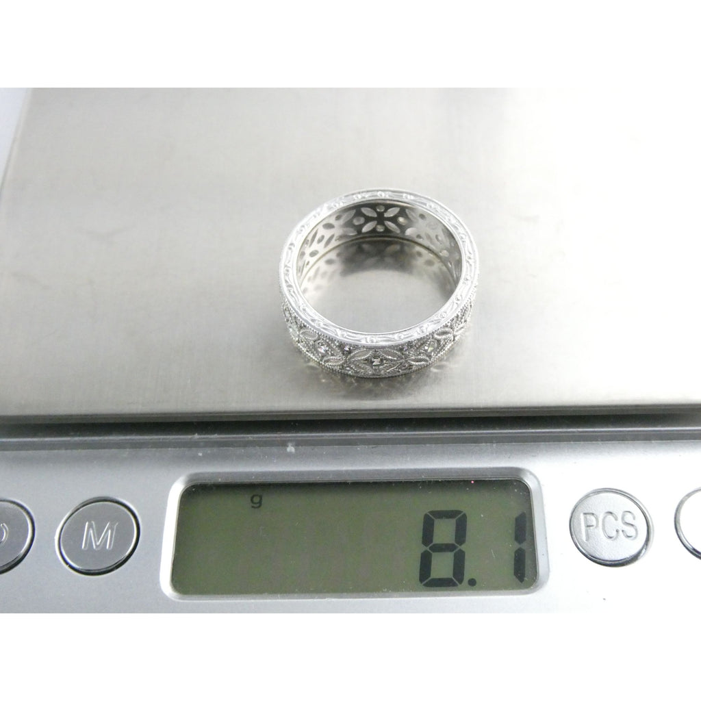 Tacori Sterling Silver 7mm Wide Eternity Floral Band Ring Size 9.75 Weighs 8.1g