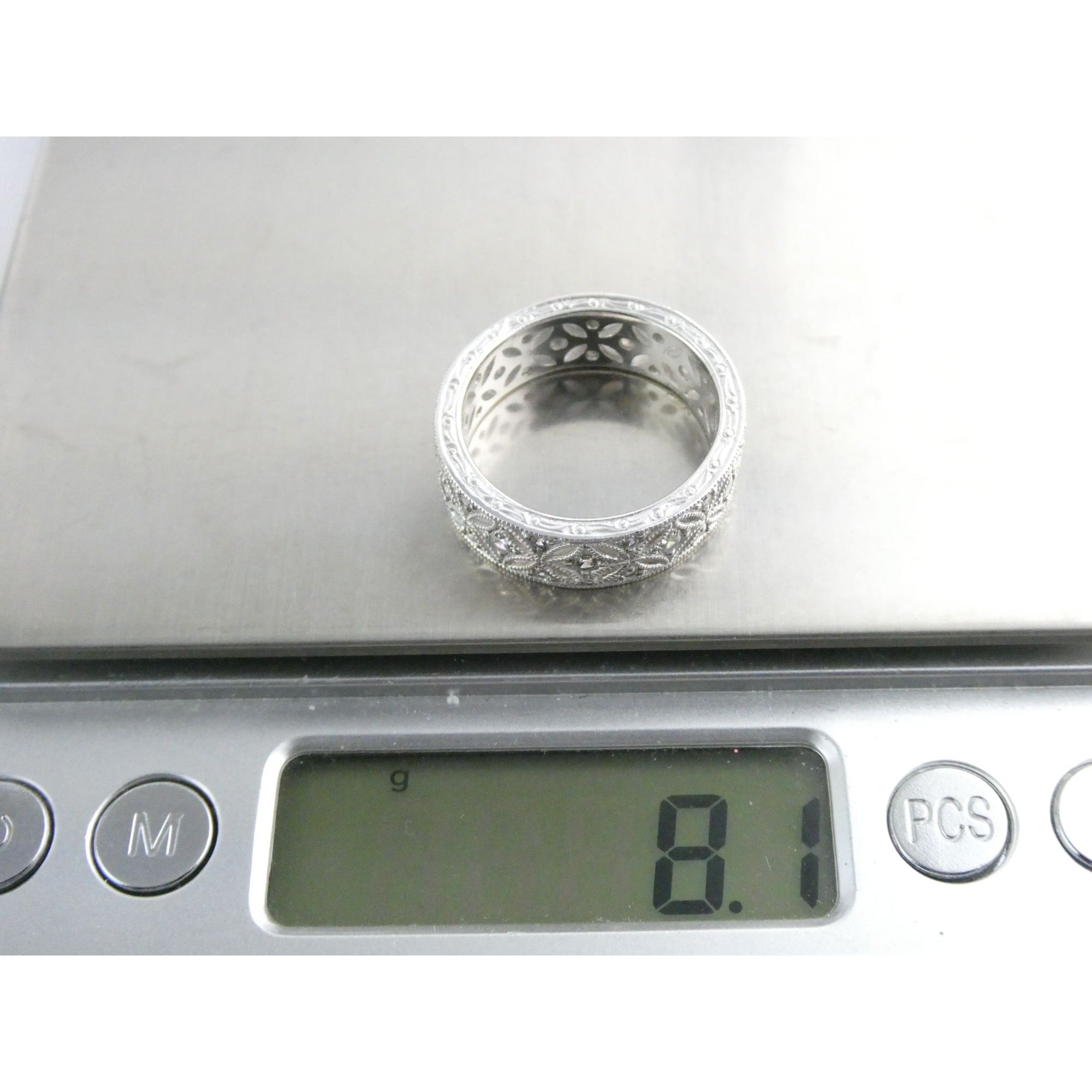 Tacori Sterling Silver 7mm Wide Eternity Floral Band Ring Size 9.75 Weighs 8.1g