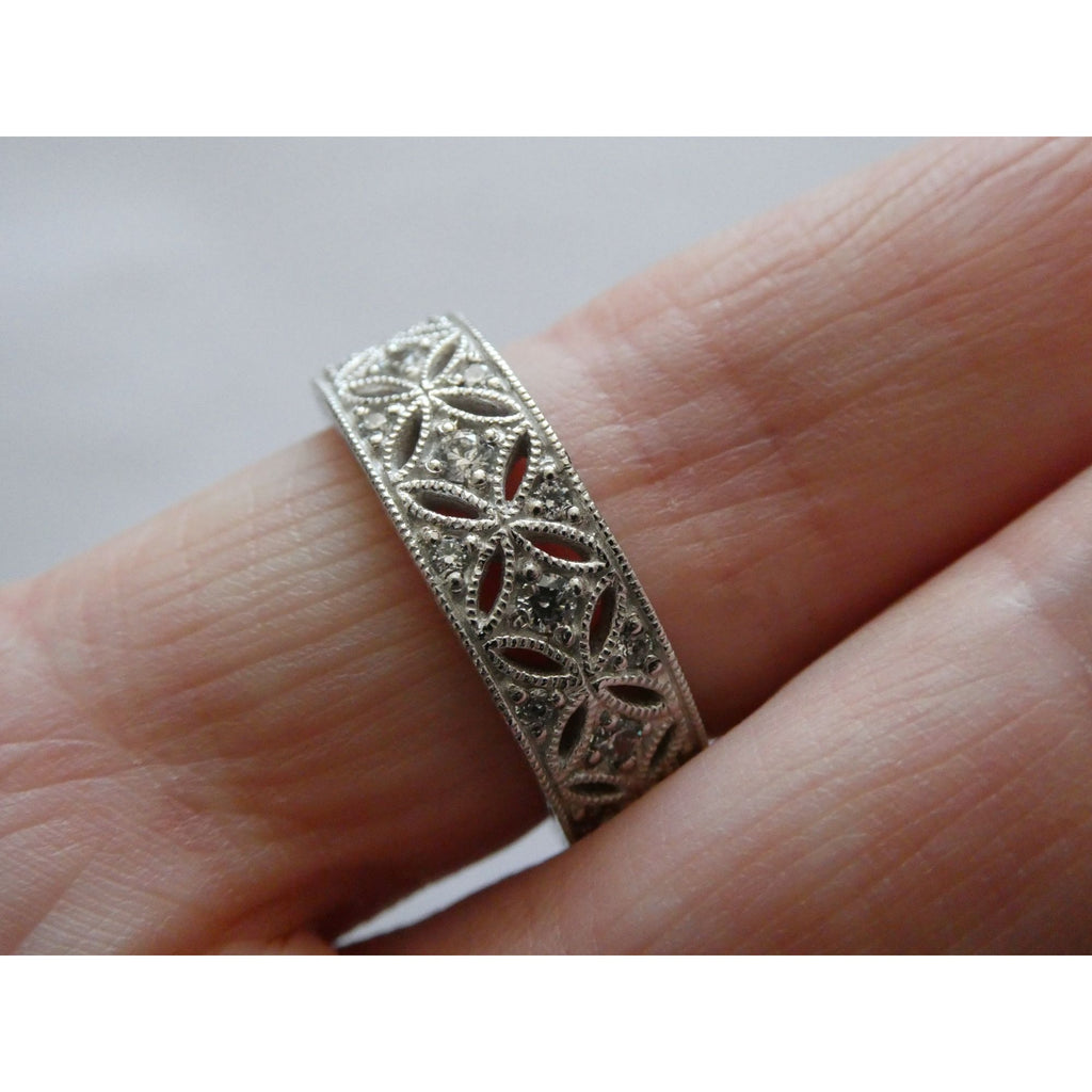 Tacori Sterling Silver 7mm Wide Eternity Floral Band Ring Size 9.75 Weighs 8.1g