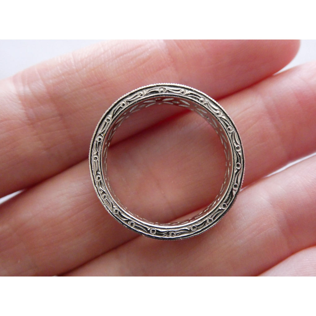 Tacori Sterling Silver 7mm Wide Eternity Floral Band Ring Size 9.75 Weighs 8.1g