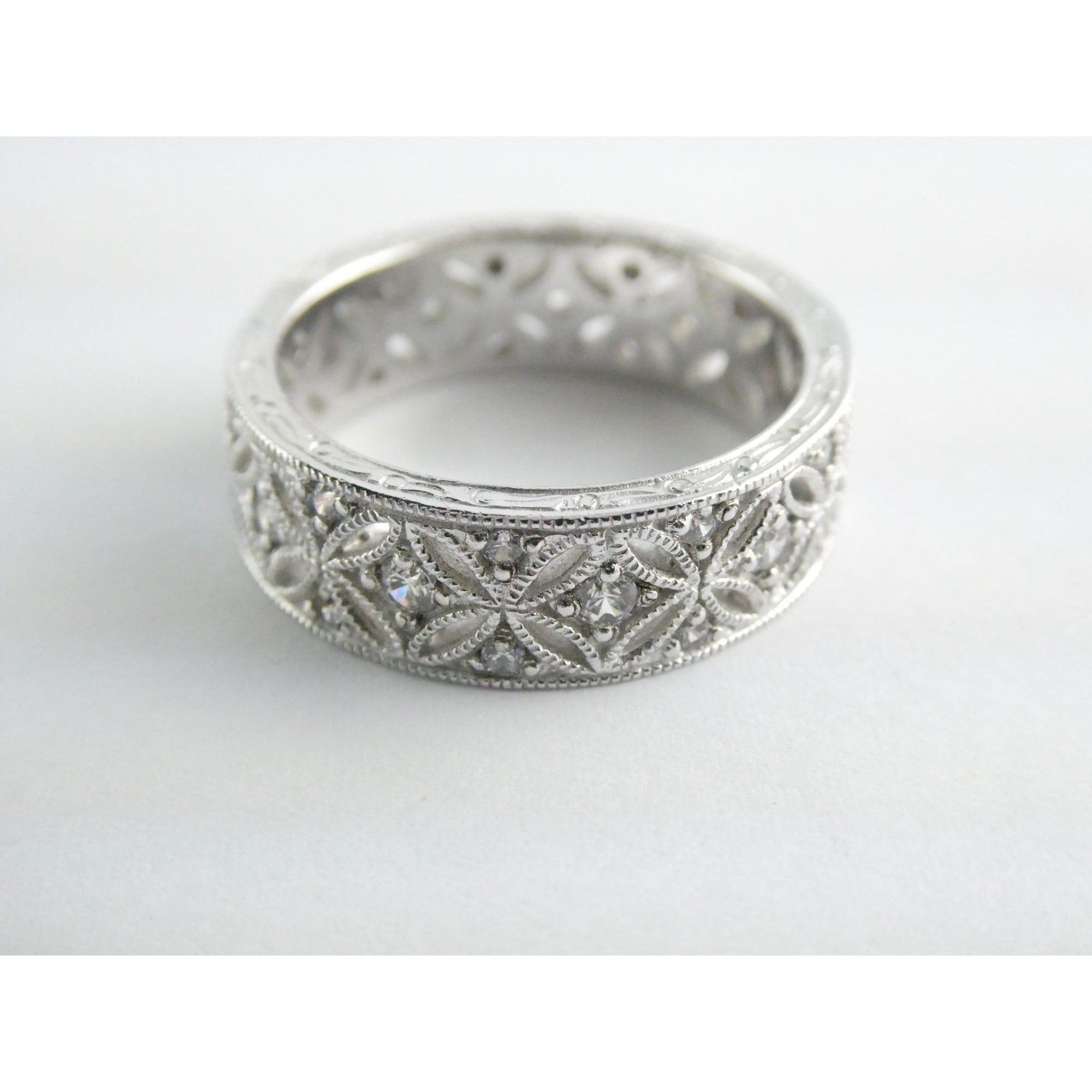 Tacori Sterling Silver 7mm Wide Eternity Floral Band Ring Size 9.75 Weighs 8.1g