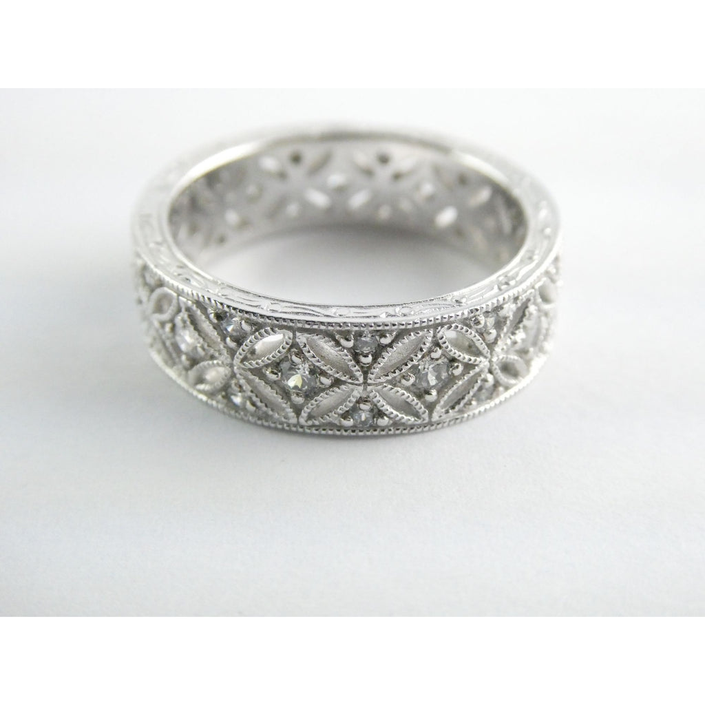 Tacori Sterling Silver 7mm Wide Eternity Floral Band Ring Size 9.75 Weighs 8.1g
