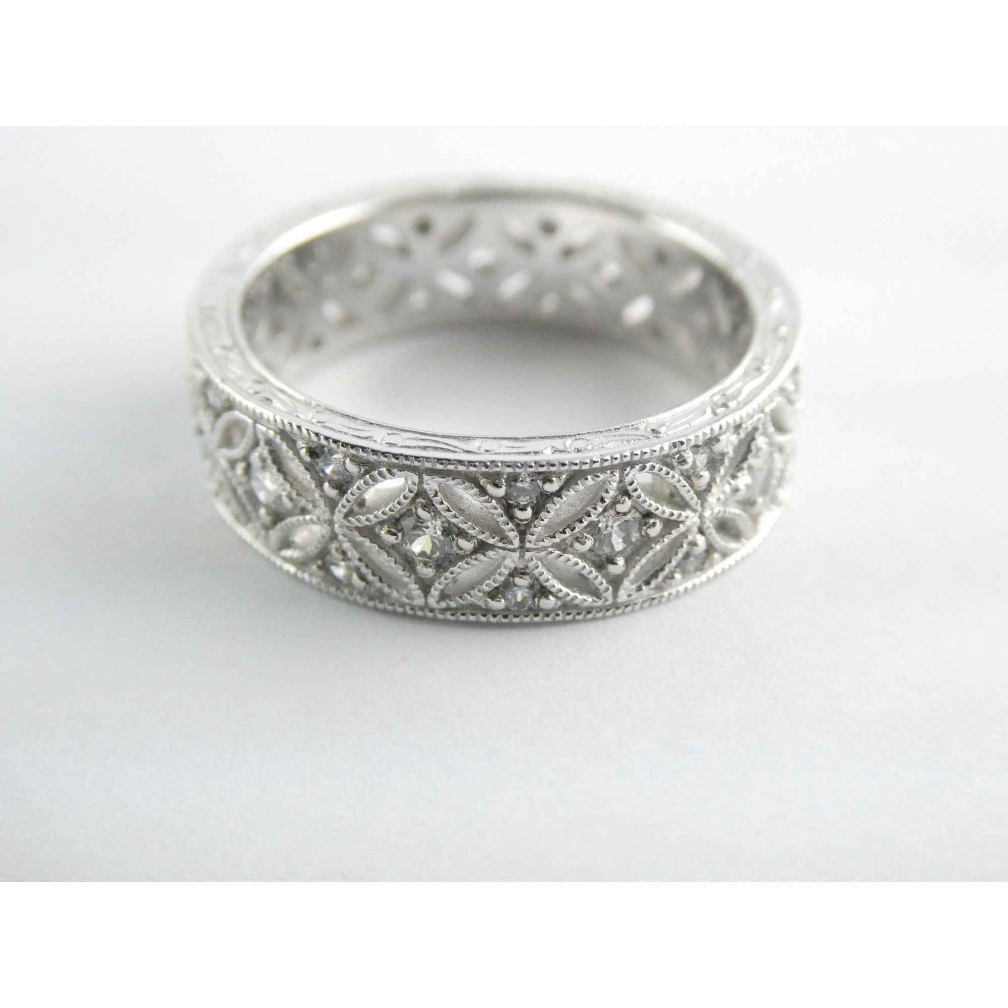 Tacori Sterling Silver 7mm Wide Eternity Floral Band Ring Size 9.75 Weighs 8.1g