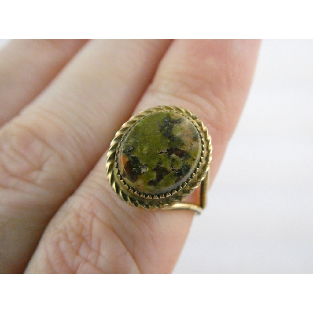 Vintage Burt Cassell 12k Gold Fill and Unakite Flat Cab Ring Size 6 Weighs 3.3g