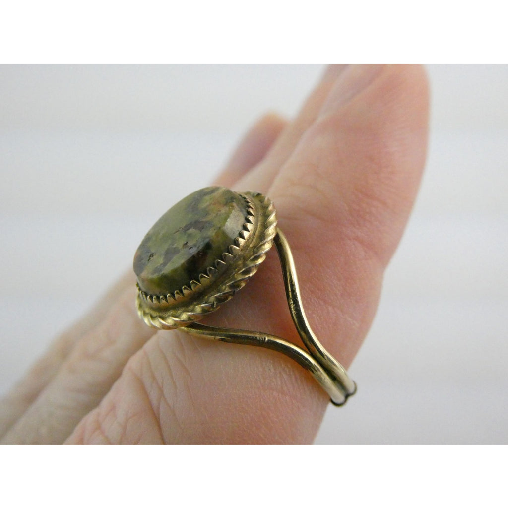 Vintage Burt Cassell 12k Gold Fill and Unakite Flat Cab Ring Size 6 Weighs 3.3g