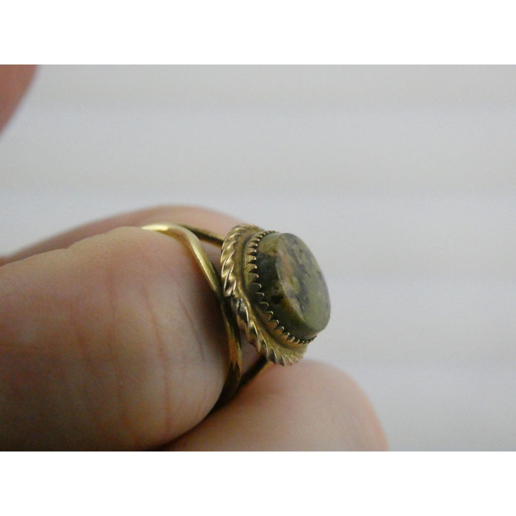 Vintage Burt Cassell 12k Gold Fill and Unakite Flat Cab Ring Size 6 Weighs 3.3g