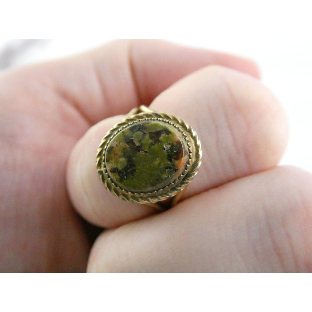 Vintage Burt Cassell 12k Gold Fill and Unakite Flat Cab Ring Size 6 Weighs 3.3g
