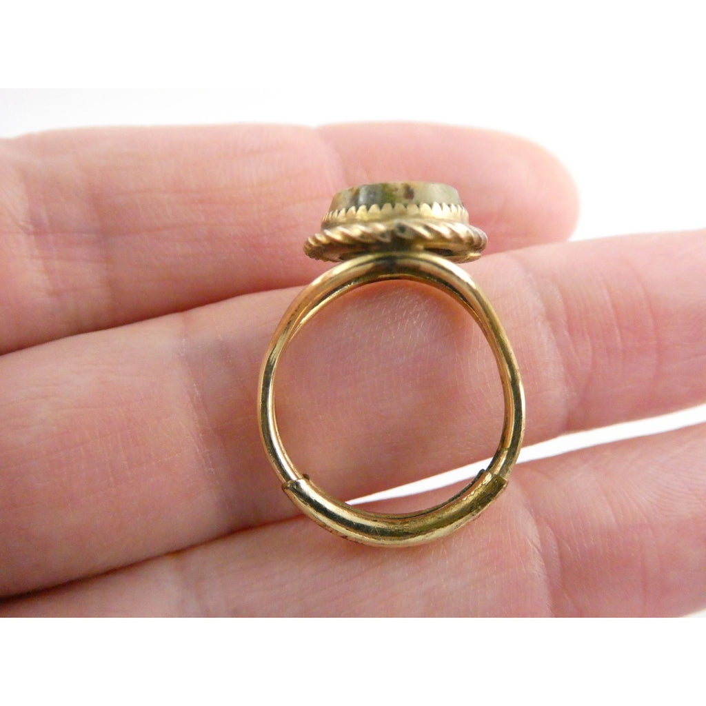 Vintage Burt Cassell 12k Gold Fill and Unakite Flat Cab Ring Size 6 Weighs 3.3g
