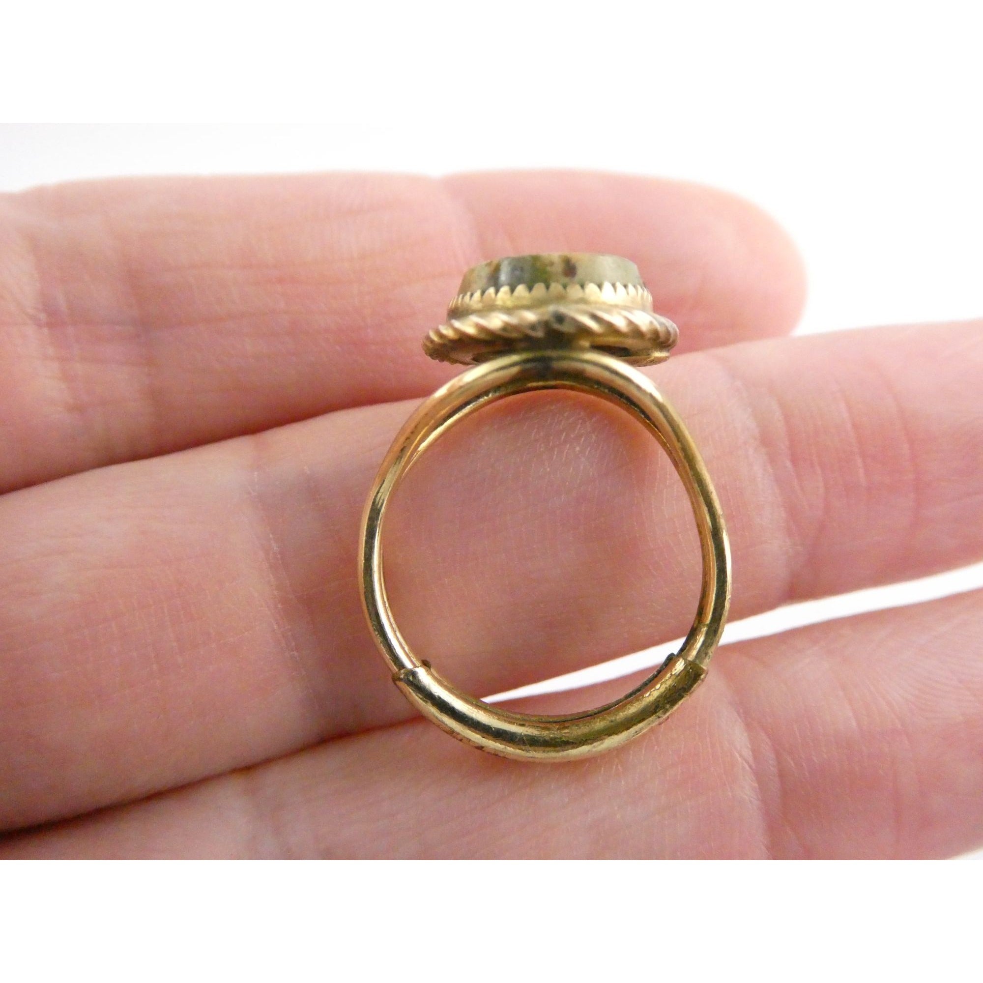 Vintage Burt Cassell 12k Gold Fill and Unakite Flat Cab Ring Size 6 Weighs 3.3g
