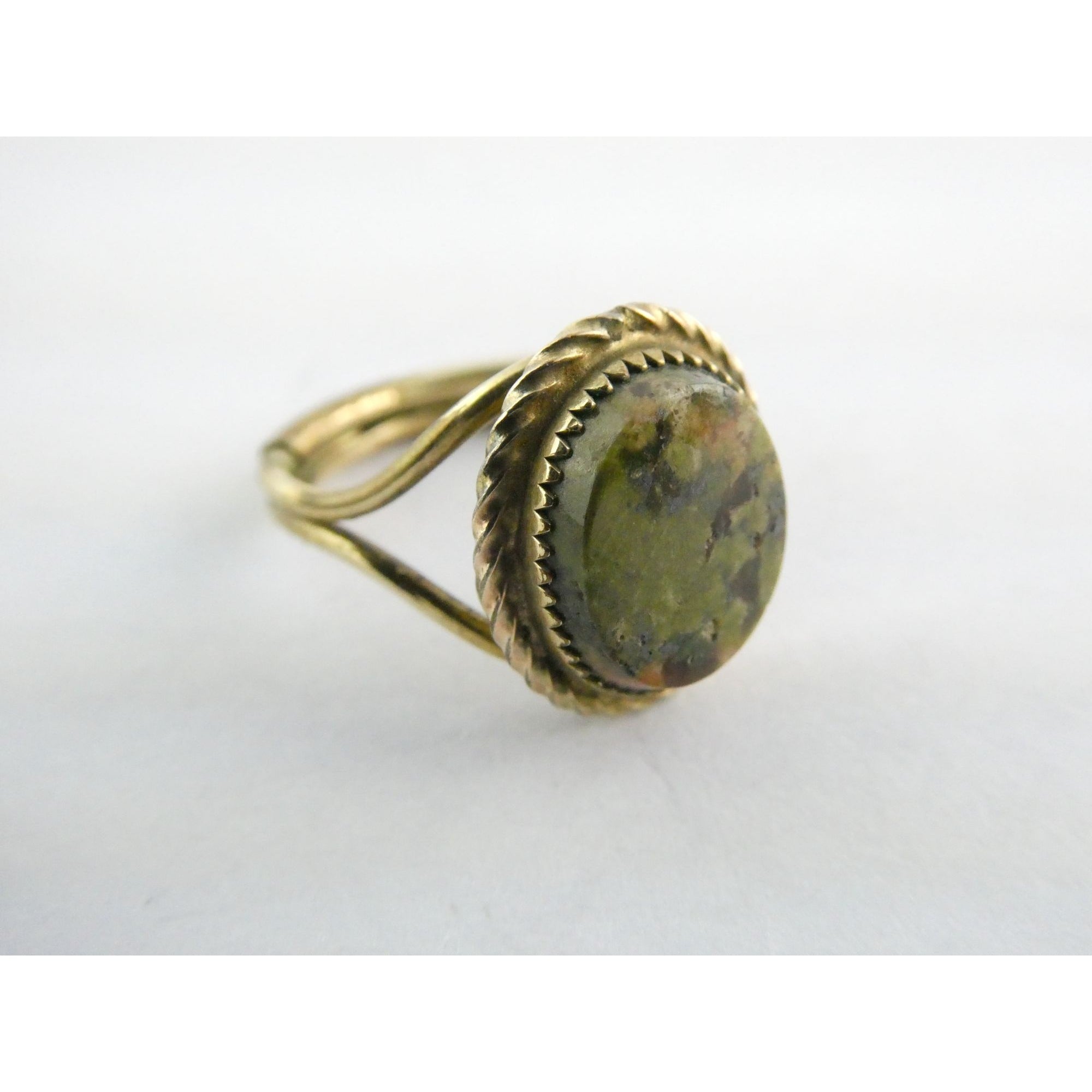 Vintage Burt Cassell 12k Gold Fill and Unakite Flat Cab Ring Size 6 Weighs 3.3g