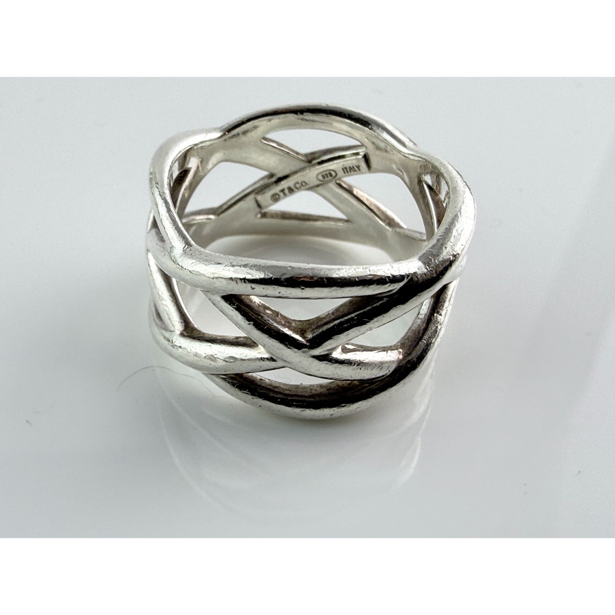 Tiffany and Co Sterling Silver Braided Criss Cross Band Ring Size 6.5 7.8 Grams