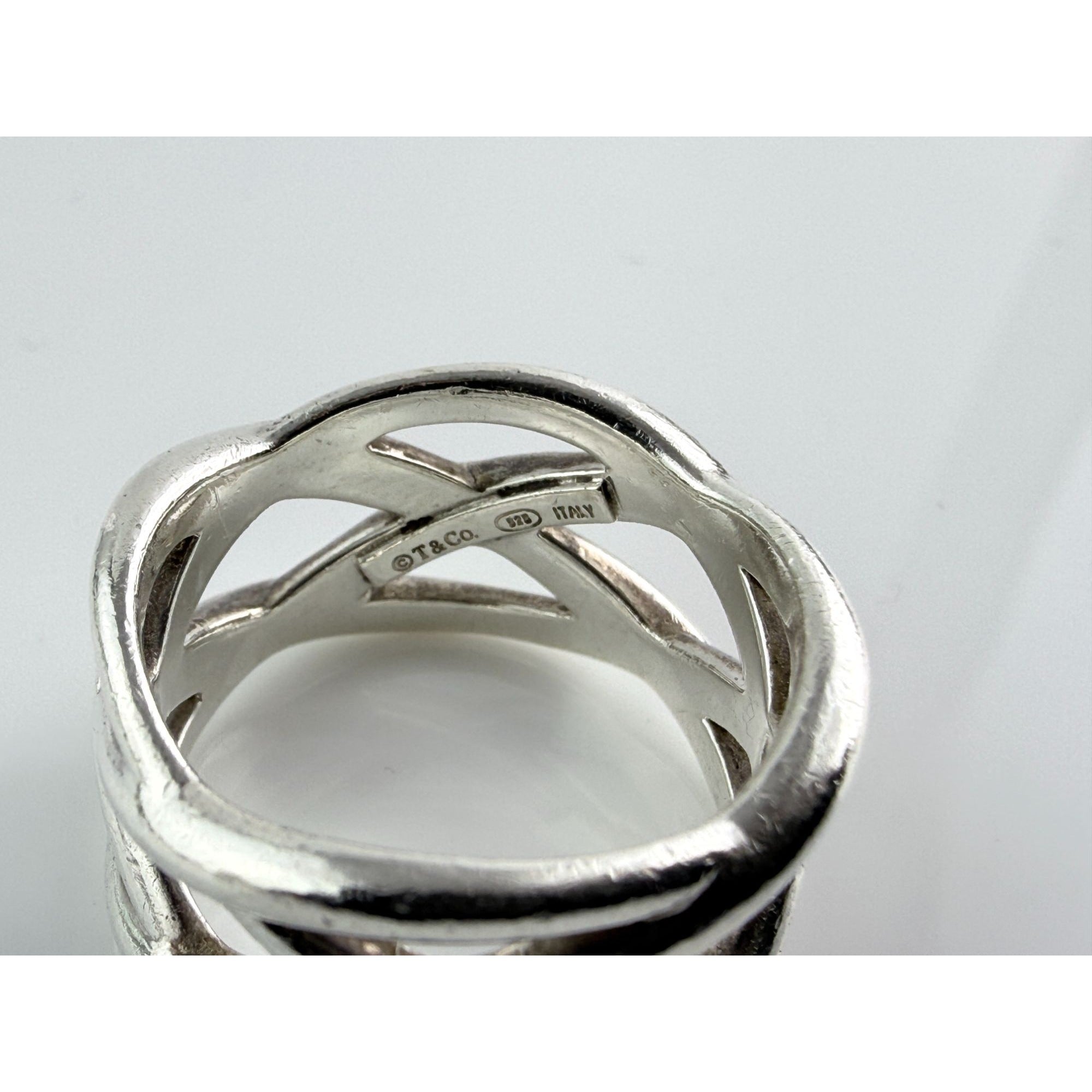 Tiffany and Co Sterling Silver Braided Criss Cross Band Ring Size 6.5 7.8 Grams
