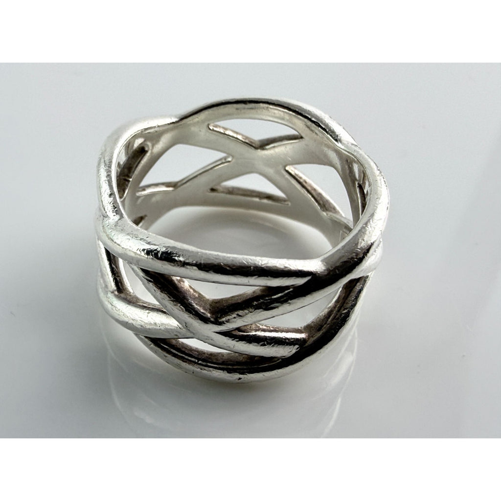 Tiffany and Co Sterling Silver Braided Criss Cross Band Ring Size 6.5 7.8 Grams
