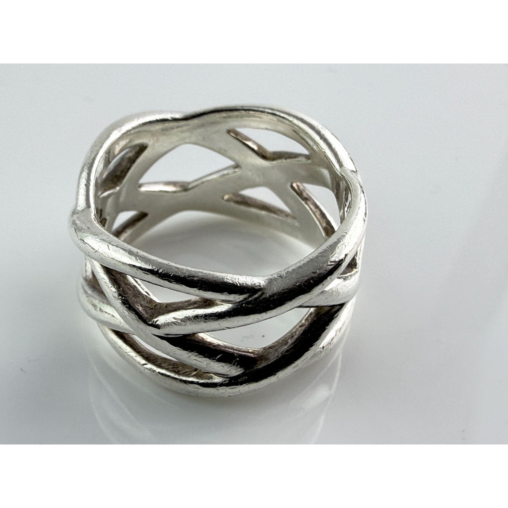 Tiffany and Co Sterling Silver Braided Criss Cross Band Ring Size 6.5 7.8 Grams