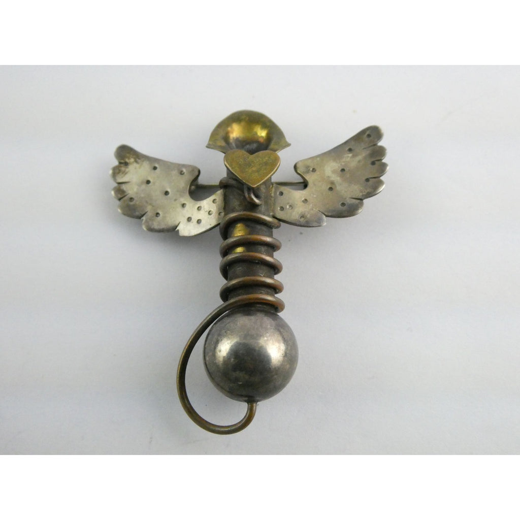 Vintage Thomas Mann Sterling Silver Techno Romantic Bud Vase Angel Pin Brooch