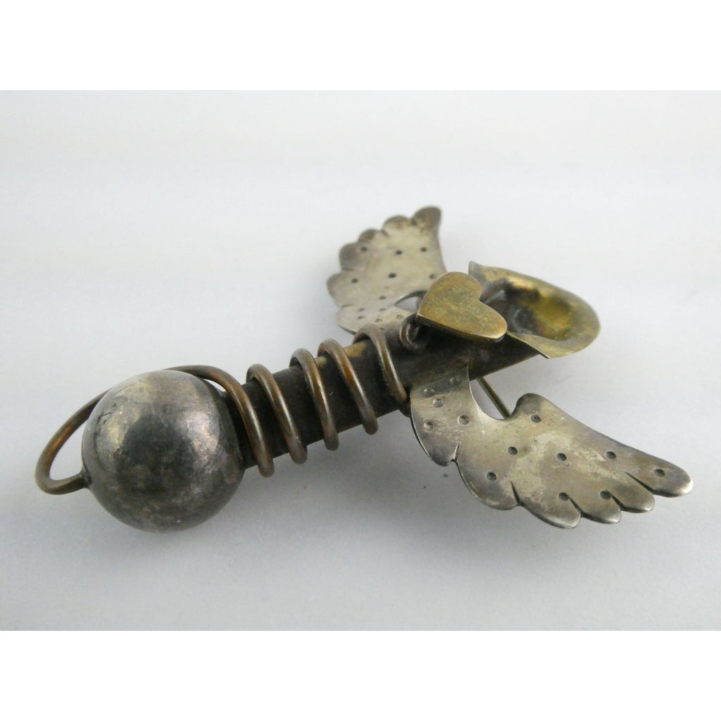 Vintage Thomas Mann Sterling Silver Techno Romantic Bud Vase Angel Pin Brooch