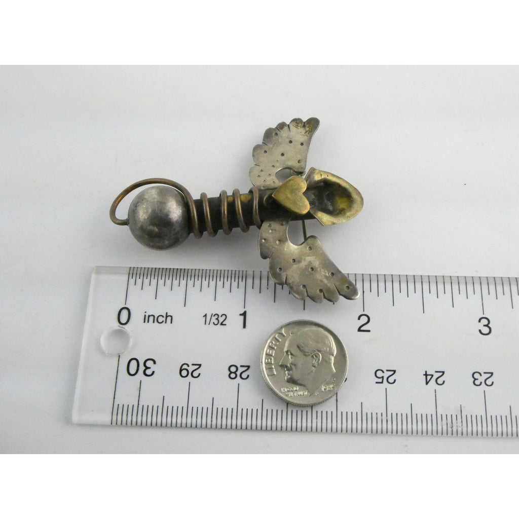 Vintage Thomas Mann Sterling Silver Techno Romantic Bud Vase Angel Pin Brooch