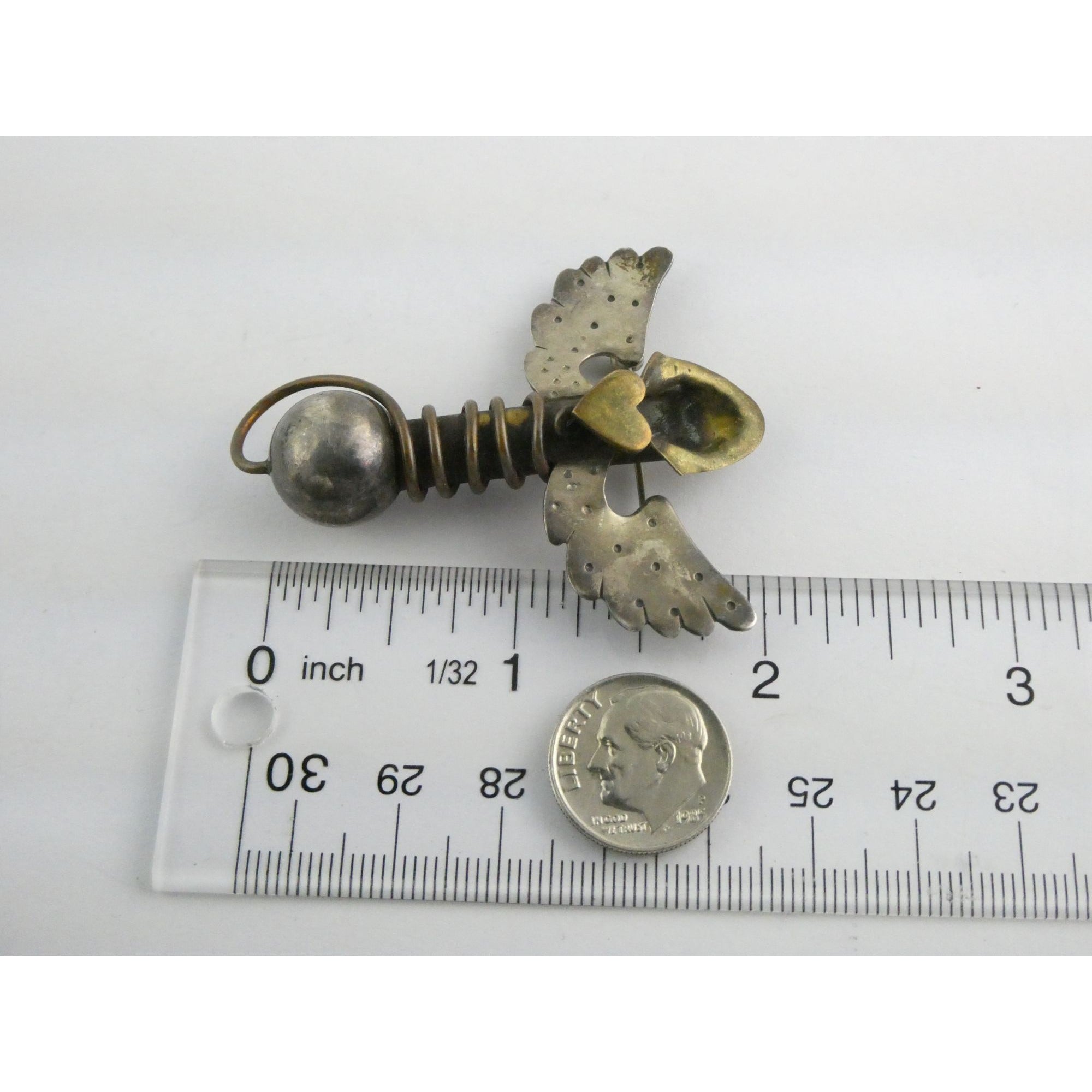 Vintage Thomas Mann Sterling Silver Techno Romantic Bud Vase Angel Pin Brooch