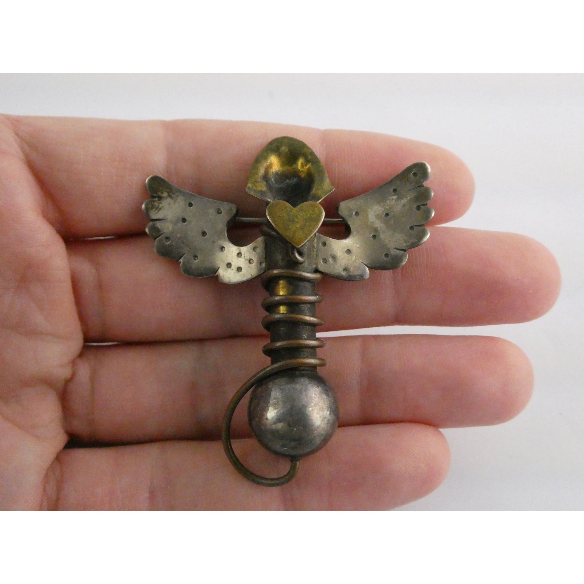 Vintage Thomas Mann Sterling Silver Techno Romantic Bud Vase Angel Pin Brooch