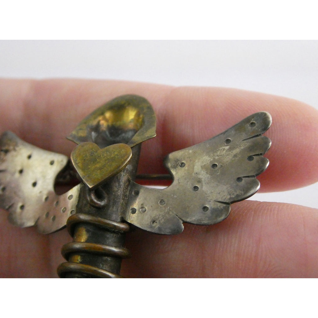 Vintage Thomas Mann Sterling Silver Techno Romantic Bud Vase Angel Pin Brooch