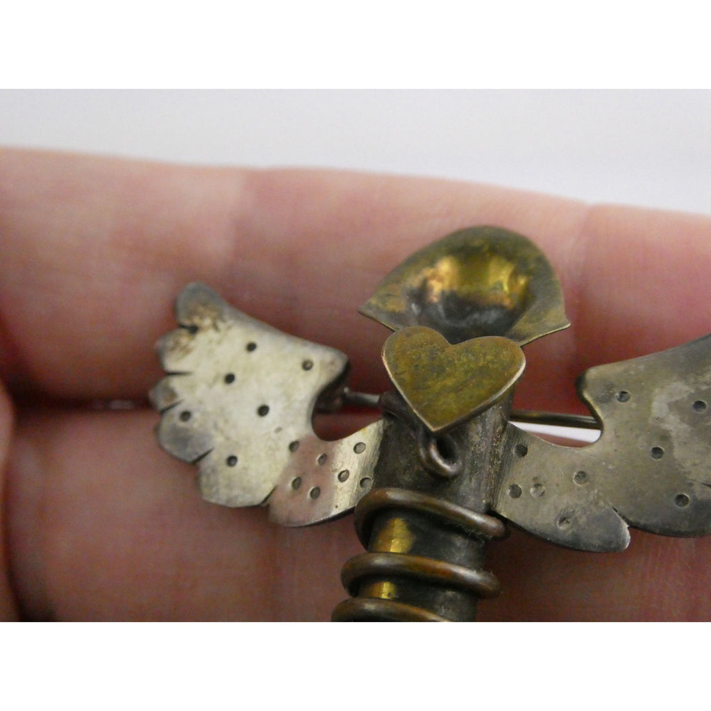 Vintage Thomas Mann Sterling Silver Techno Romantic Bud Vase Angel Pin Brooch