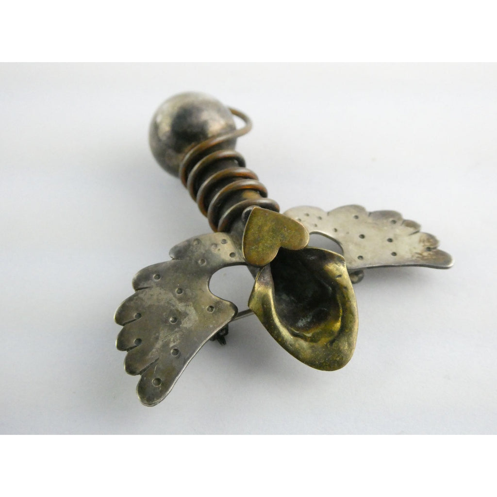 Vintage Thomas Mann Sterling Silver Techno Romantic Bud Vase Angel Pin Brooch