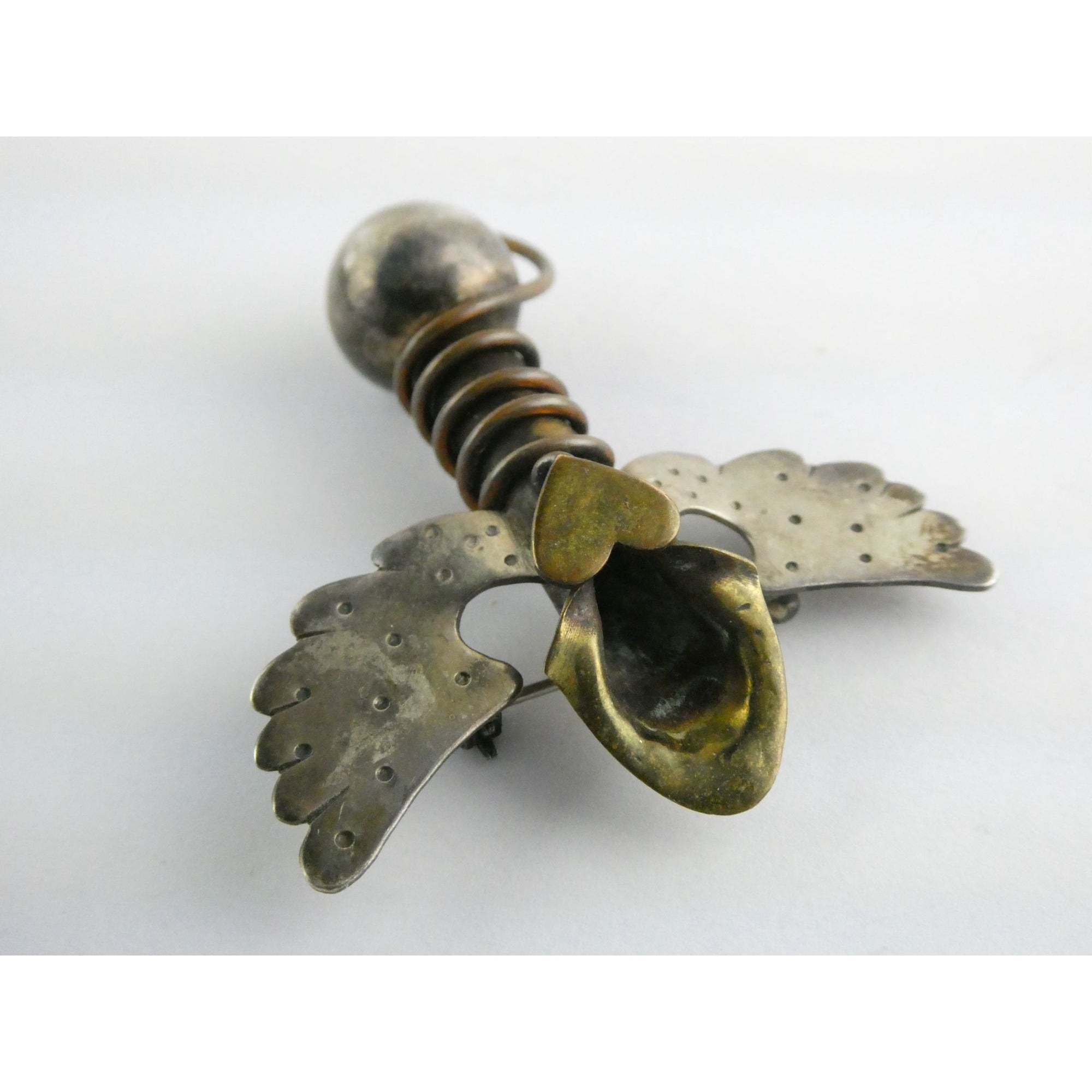 Vintage Thomas Mann Sterling Silver Techno Romantic Bud Vase Angel Pin Brooch