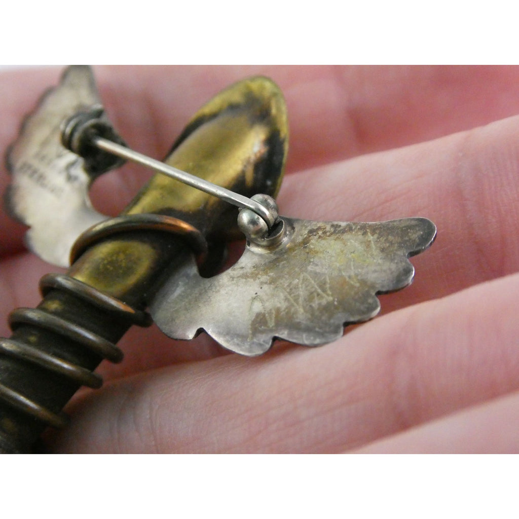 Vintage Thomas Mann Sterling Silver Techno Romantic Bud Vase Angel Pin Brooch