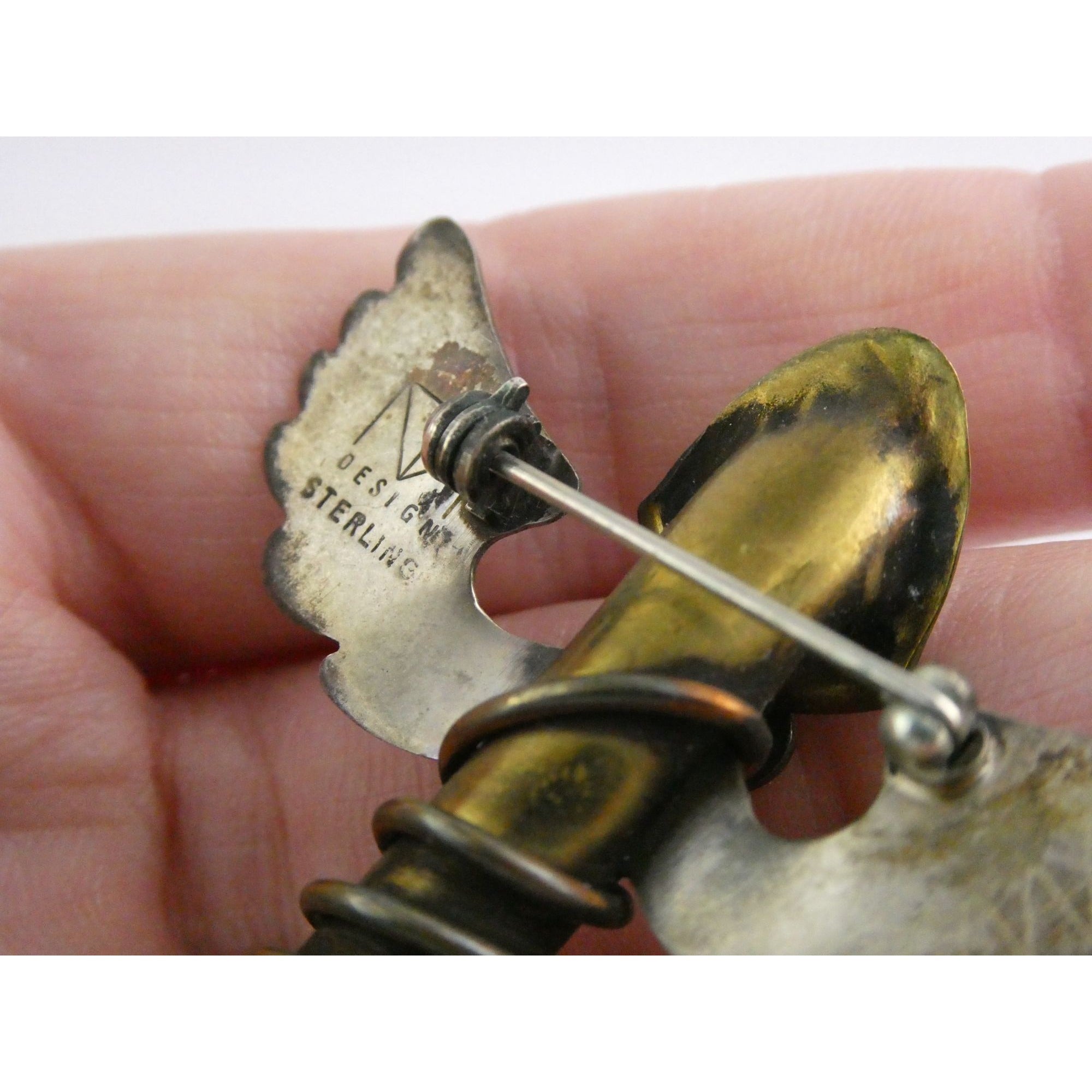 Vintage Thomas Mann Sterling Silver Techno Romantic Bud Vase Angel Pin Brooch
