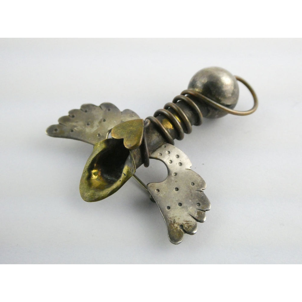 Vintage Thomas Mann Sterling Silver Techno Romantic Bud Vase Angel Pin Brooch
